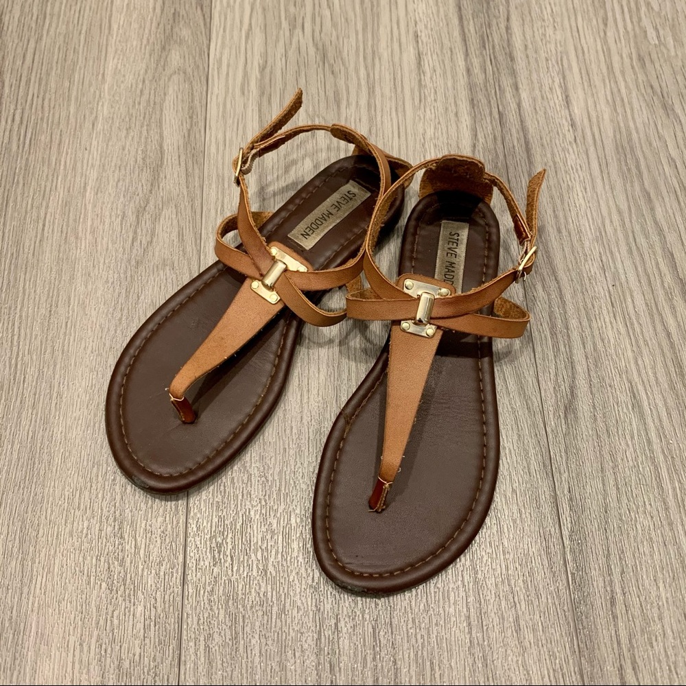 Steve Madden Cognac Leather Flat Sandals